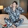 Ice Silk Thin Style Women'S Long-Sleeved Pajamas Spring And Autumn Cartoon Brown Puppy Polka Dot Print Loungewear