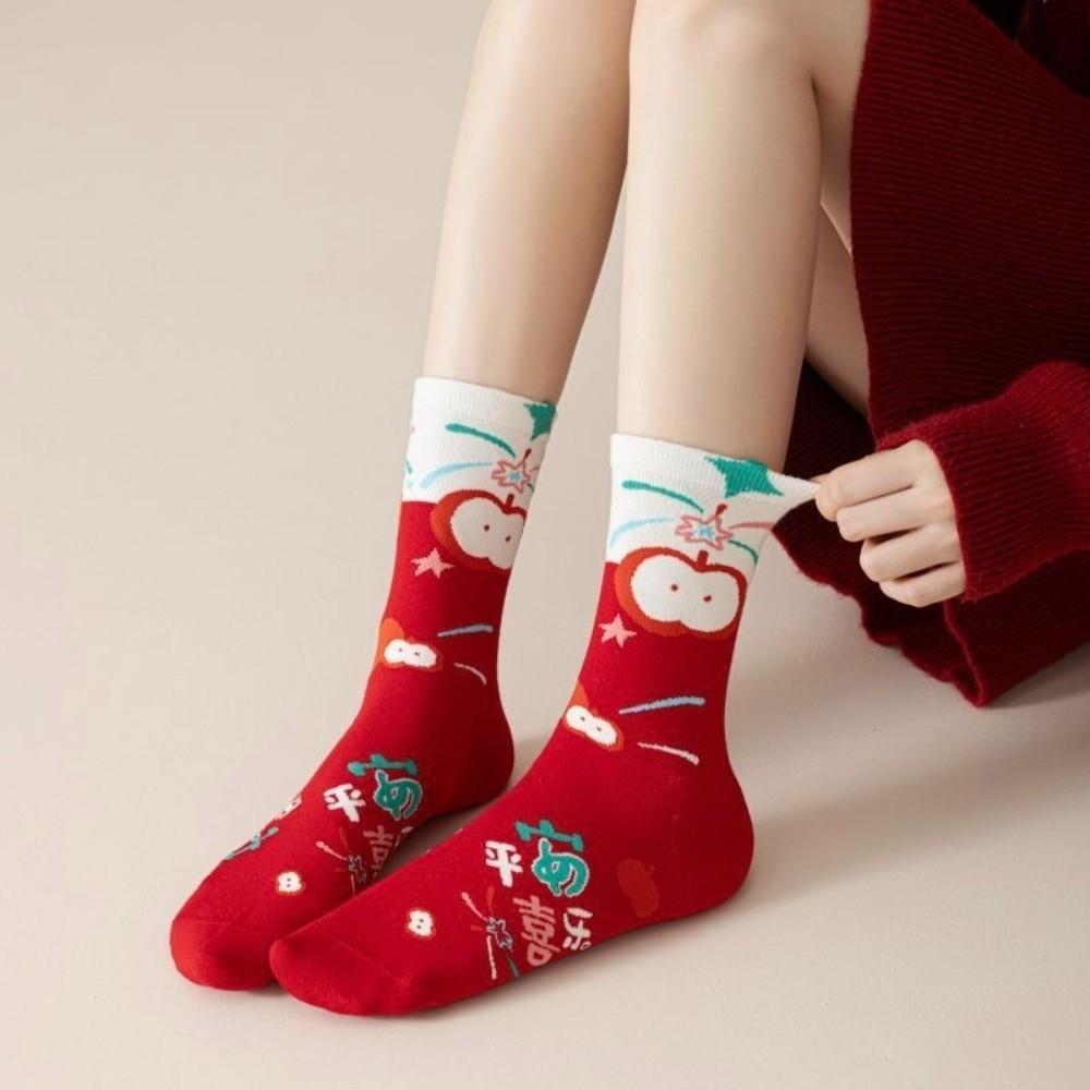Creative Red Socks Soft Blessing Words Socks Chinese Style Zodiac Horse Socks Lunar New Year