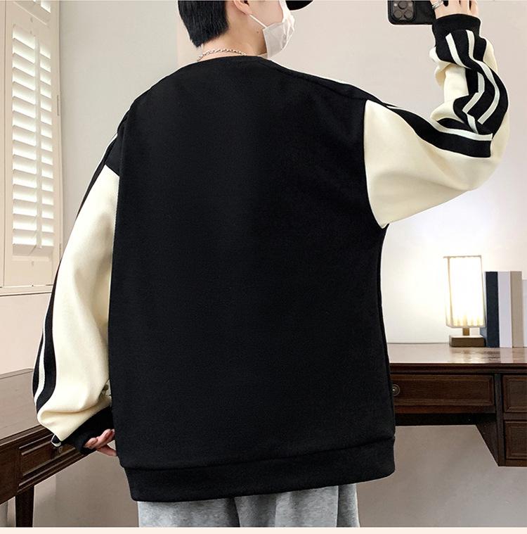 Herren Übergröße Color Block Hoodie - Frühling & Herbst Rundhals Langarm T-Shirt Innere Basisschicht mit bedruckter Oberbekleidung.