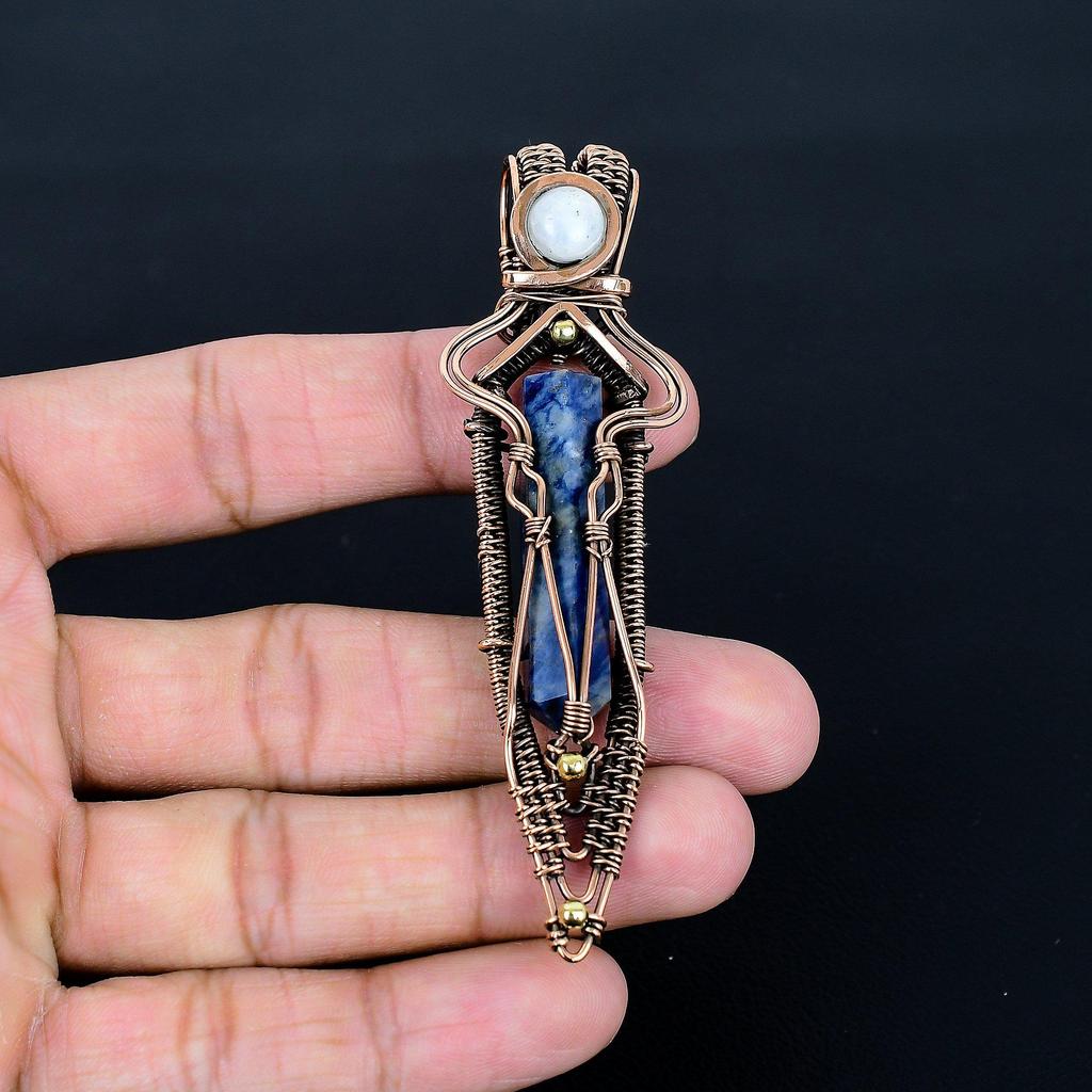 Sodalite Pendant, Gemstone 999 Copper Wire Wrapped Jewelry Pendant, Handmade Jewelry Birthstone Pendant, Gift For Him