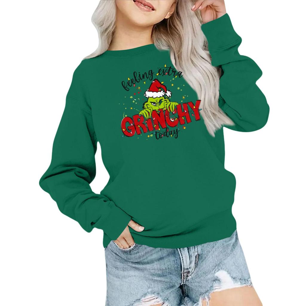 Mote for barn Løstsittende avslappet langermet genser med juleprint Oversized crewneck