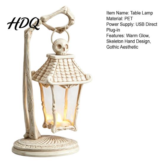 Safe LED Atmosphere Lamp Skeleton Hand Lantern Gothic Bone Table Lamp USB Style Accessory Powered Spooky Decorative Light for Halloween Party Home