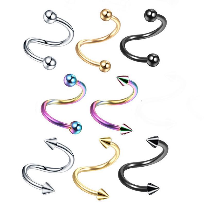 16G Stainless Steel S-shaped Nose, Ear, Lip Ring with Cone Ball – Titanium Steel Piercing Jewelry.
