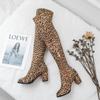 Fashion Faux Suede Boots Leopard Women Sexy Long Boots Over The Knee Thigh High Pointed Toe Chunky Heel Zipper Pull on 43