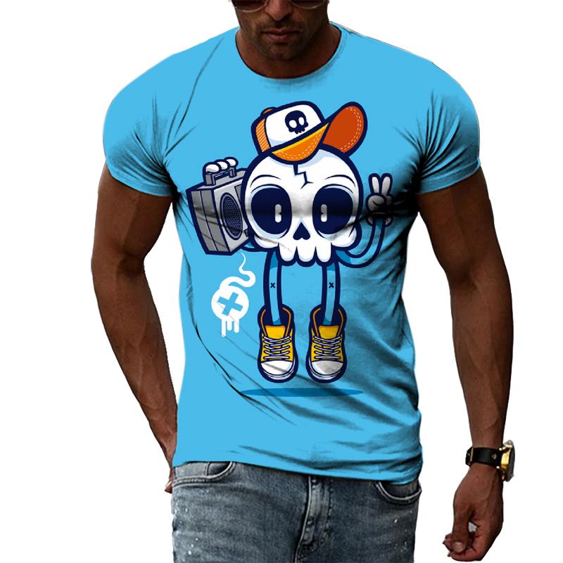 Sommermode Angst Totenköpfe Grafik Lässiges bedrucktes T-Shirt Hip Hip Harajuku Stil Rundhals Kurzarm Herren T-Shirts
