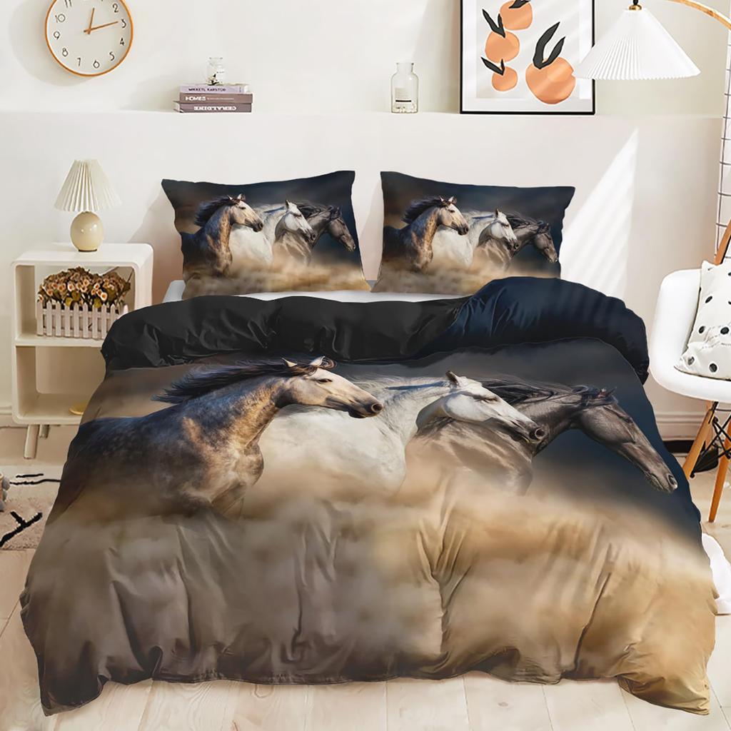 Comforter Horses Printed Queen Size Chic Exotic Comforter With Teens Adults Kids Boho Geometry Bedding Set