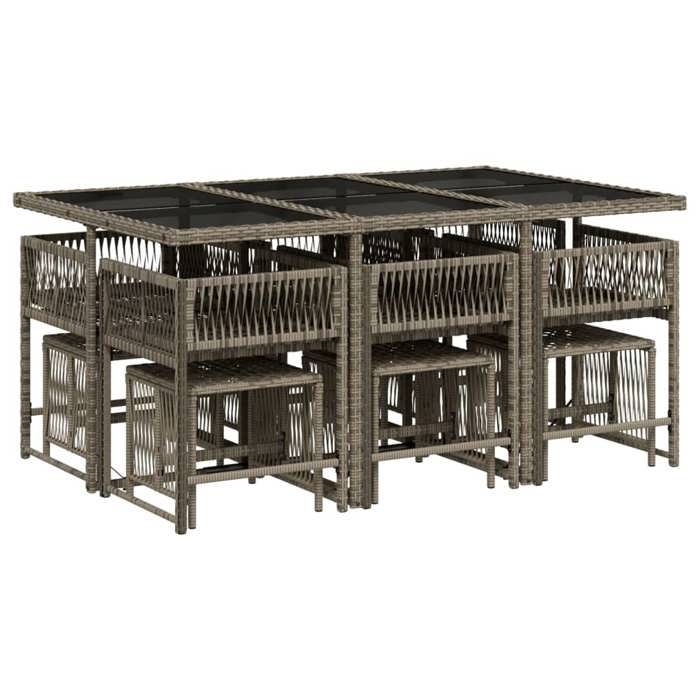 VidaXL Ensemble à Manger de Jardin avec Coussins 11 pcs, Table et Chaises à Dossier Rabattable, Meubles d'Extérieur Patio 3211508