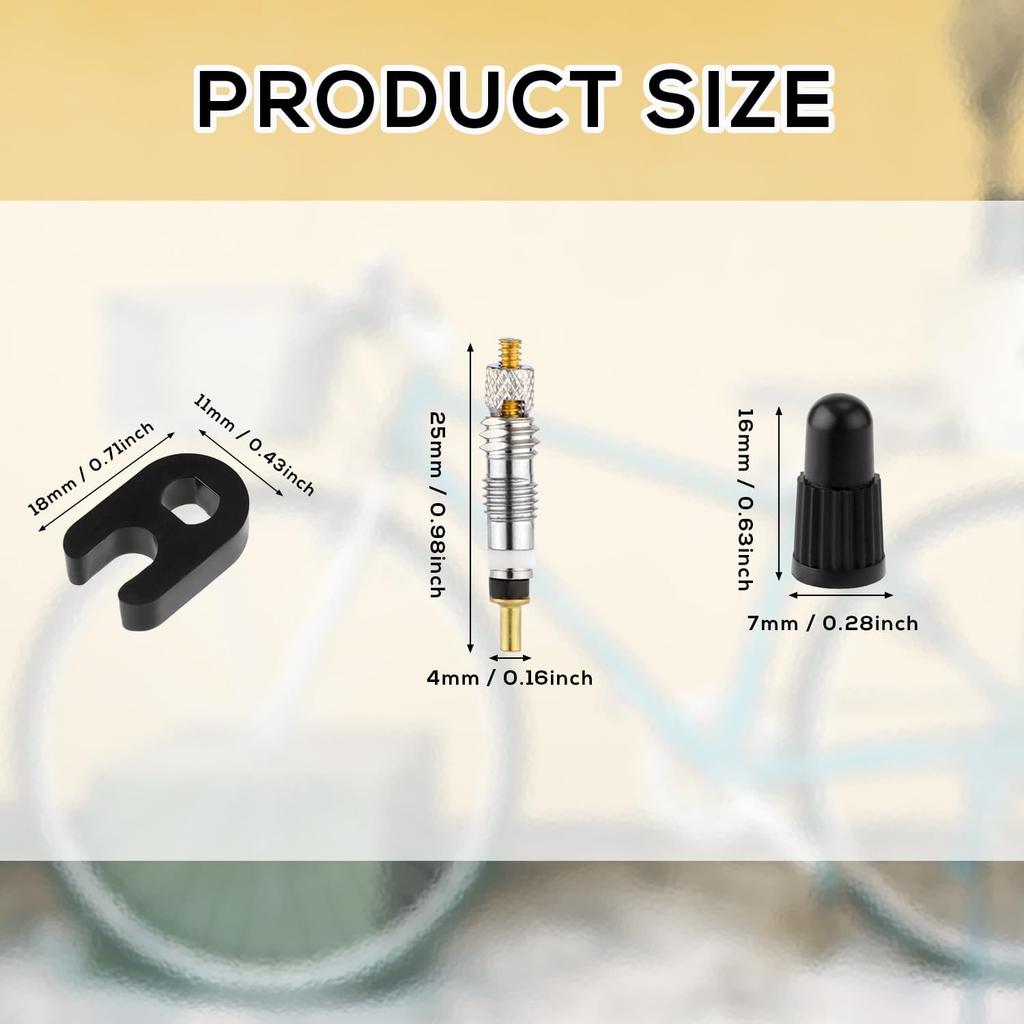 Valve Core Repair Kit for Presta, Including 10pcs Valve Cores, 10pcs Tyre Valve Core Stem Caps and Valve Core Remover Removal Tool Tubeless Valve