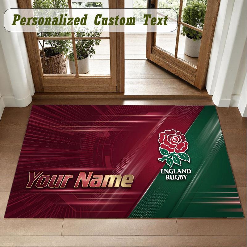 Crystal Velvet Square Rug Custom NameEngland Rugby Pattern Non Slip Home Floor Decor Rug