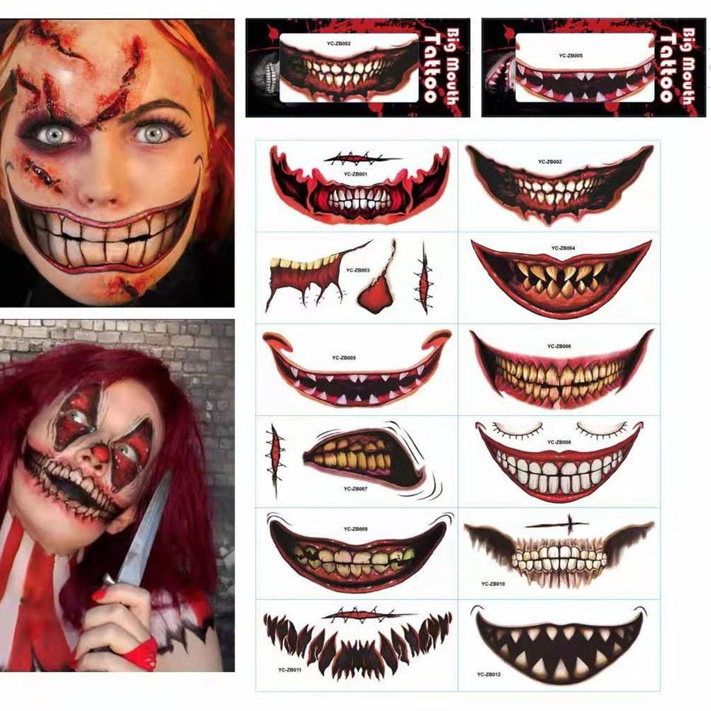 24Pcs Of Halloween Clown Horror Mouth Bar  Stickers Smiling Lip Stickers