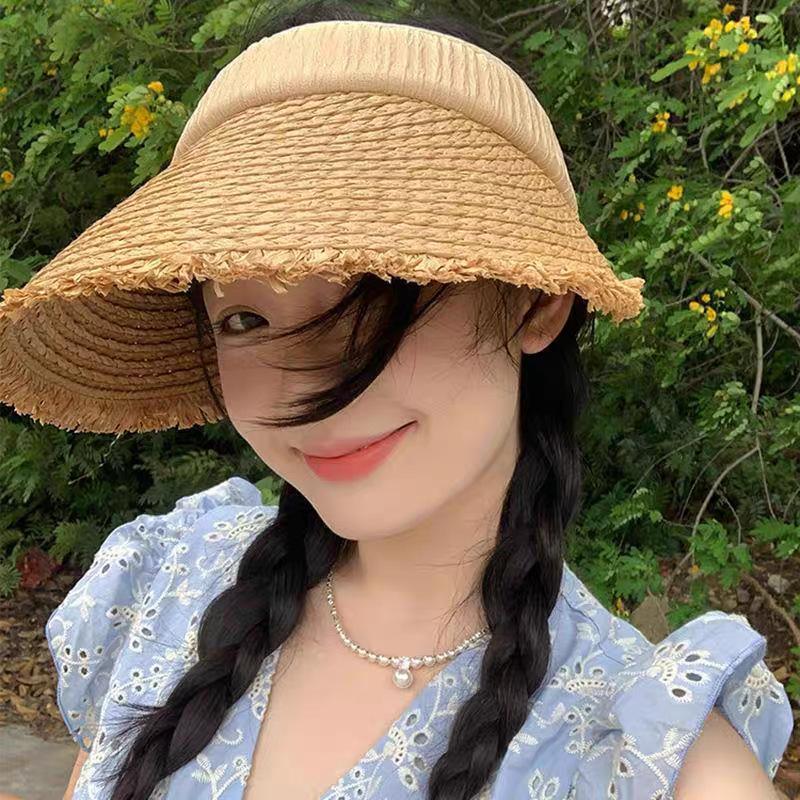 Sunscreen Empty Top Straw Hat Brim Ultraviolet Summer Seaside Women's Vacation Sun Hat New 2025 Large Straw Hat