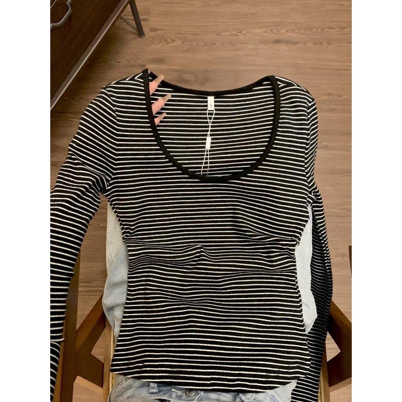 

Contrasting collar striped long-sleeved bottoming shirt women s spring new slim-fit Spice Girl style shirt with top inside XL
