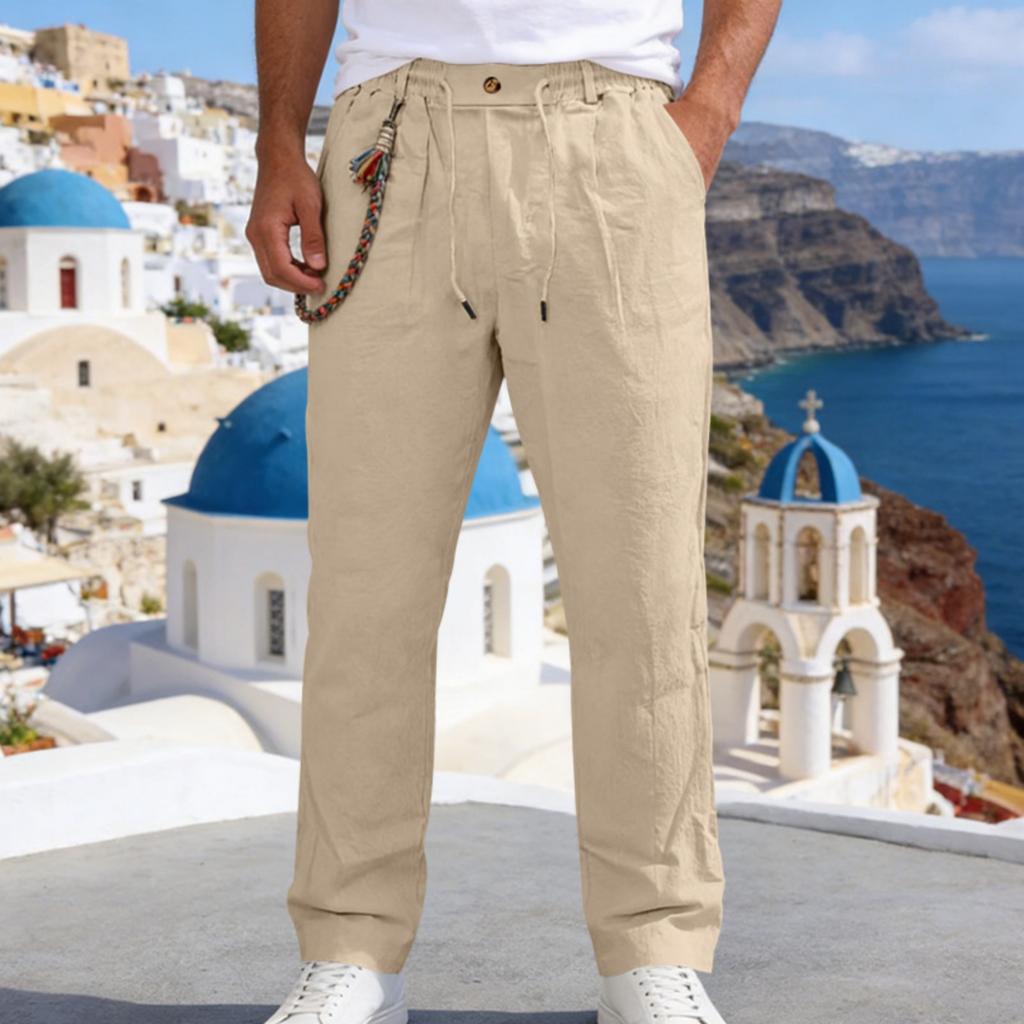 Men's Casual And Fashionable -color Loose Linen Straight-leg Pants