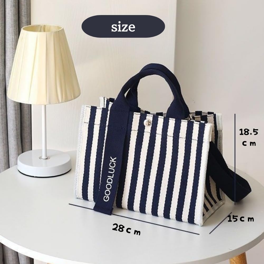 MANATAS Striped Mini Tote Bag, Canvas, 2-Way, Women's Lunch Bag, Cute Vertical Stripes, Lightweight, Divided, Freestanding Cart Bag, Golf Bag (Pink)