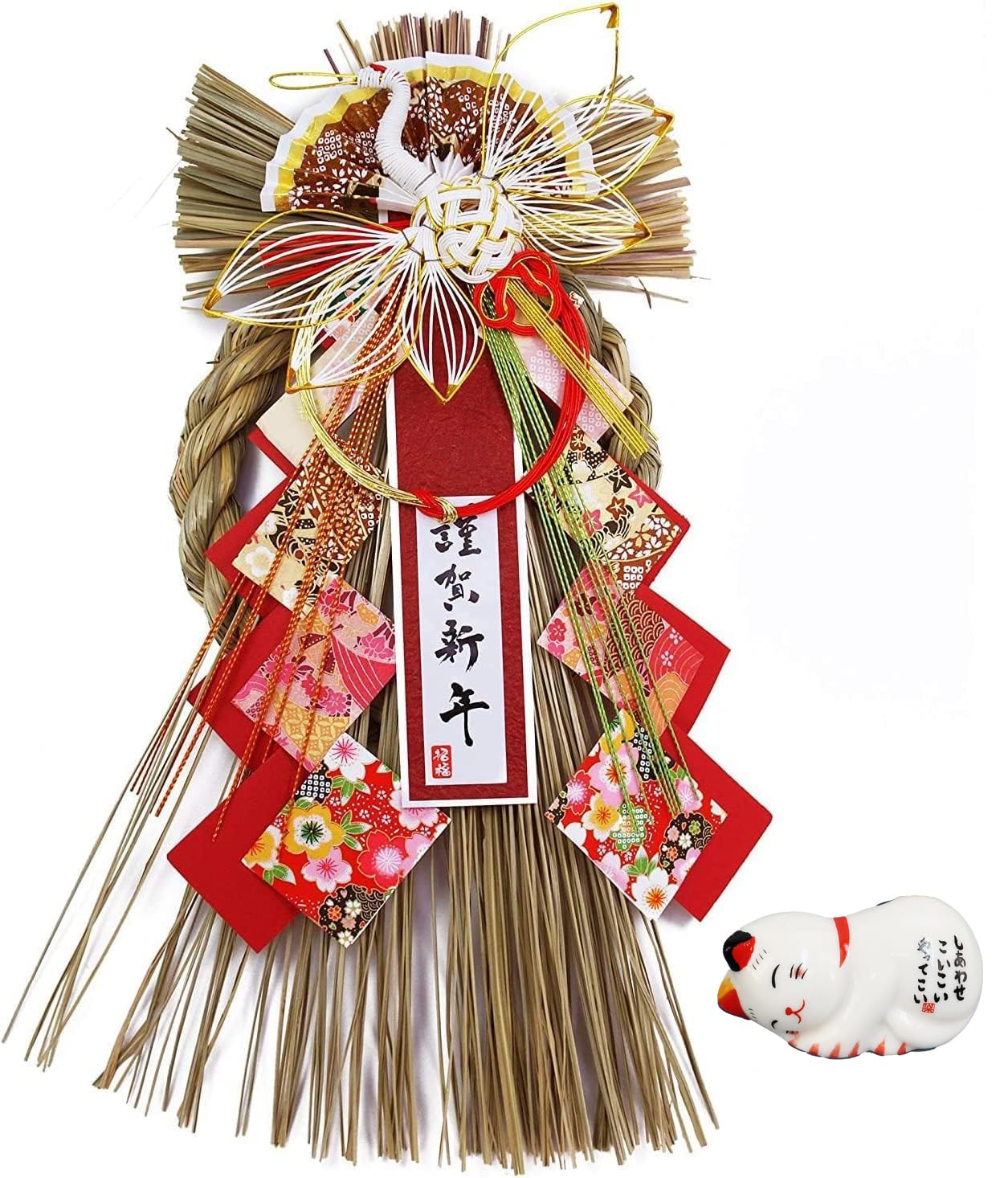 

Osaka Choseido New Shimenawa Stylish Entrance Wreath with 40cm Tsuruga Includes Bonus Maneki Neko Chopstick Rest Year s Decoration, (Shimenawa Rope),