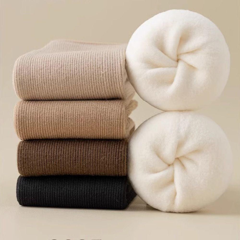 Solid Color Thick Plush Snow Sock Middle Tube Mid Length Sock Velvet Floor Hosiery  for Women Mens