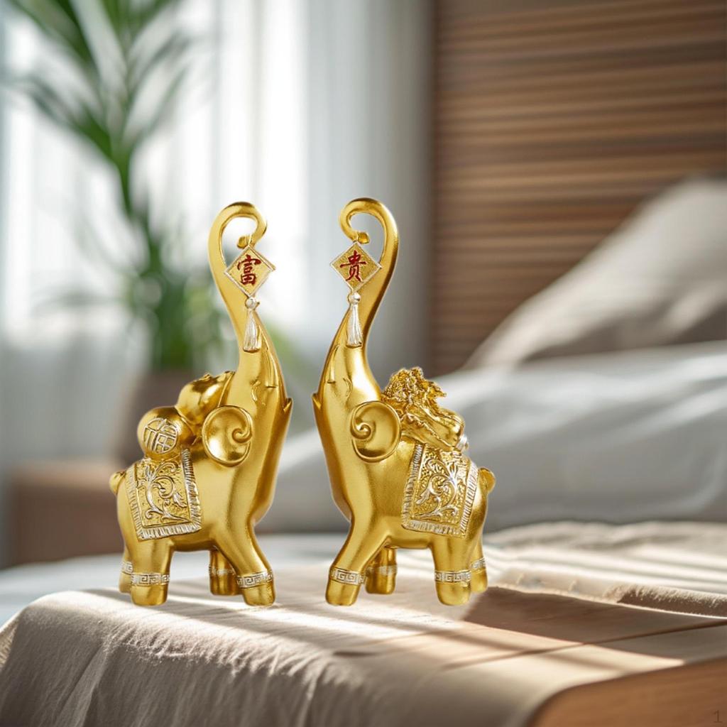 1 Paar Elefantenstatuen Tischornament Heim Fengshui Dekor 3,9x2,7x9,4 Zoll Handwerk Resin für