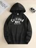 Men's New Trendy Autumn Winter Hoodie, Casual Drawstring Hooded Sweatshirt with Letter Print Pattern, Front Kangaroo Pocket, Men's Top, PLUS SIZE