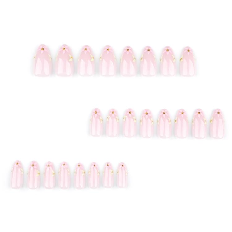 24pcs Press On Nail Short Almond False Nail With Flowers Designs Glossy Artificial Full Cover Stick On Nail for Women