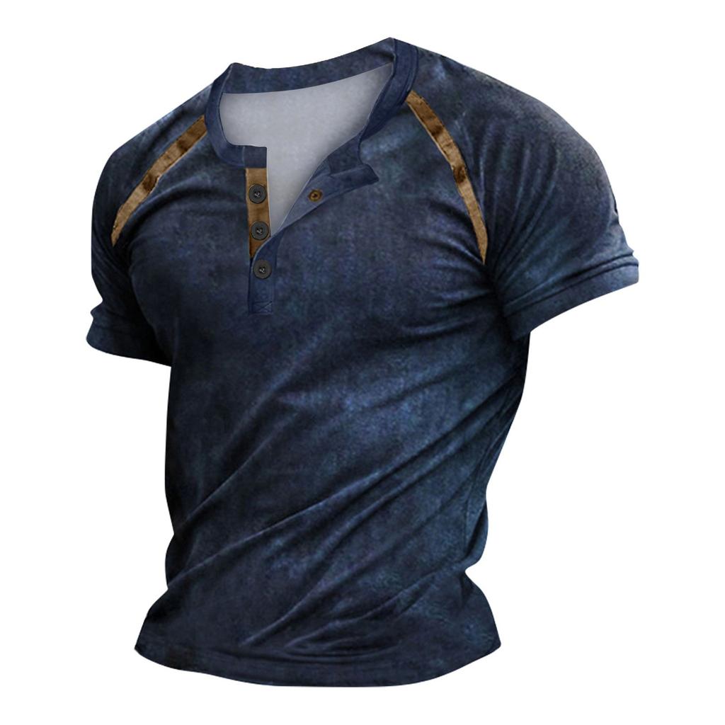 Summer T-shirt Contrast Button Neck Short Sleeve Cycling And Hiking Casual Top