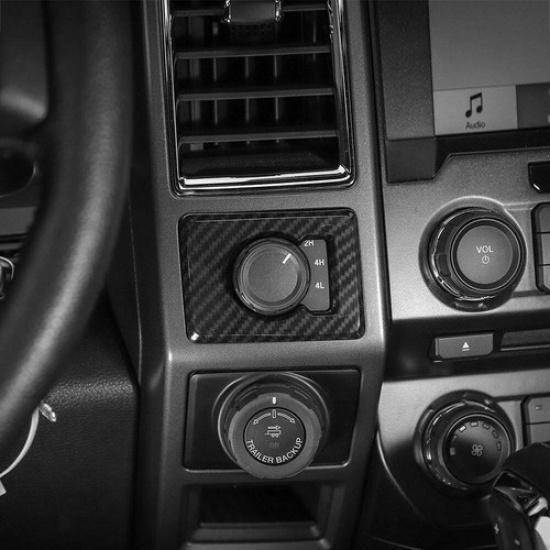 Power Outlet Panel & 4WD Switch Cover Trim For Ford F150 2015-  Carbon Fiber