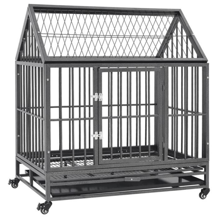 VidaXL Cage pour chien avec roues et toit Acier 92x62x106 cm