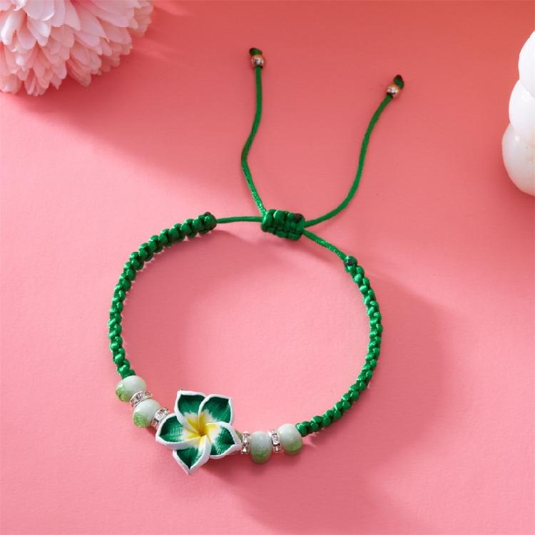 Flower Bracelet Handmade Soft Clay Woven Jewelry Adjustable Tropical Plumeria Wristband Bohemian Beach Party Accessories