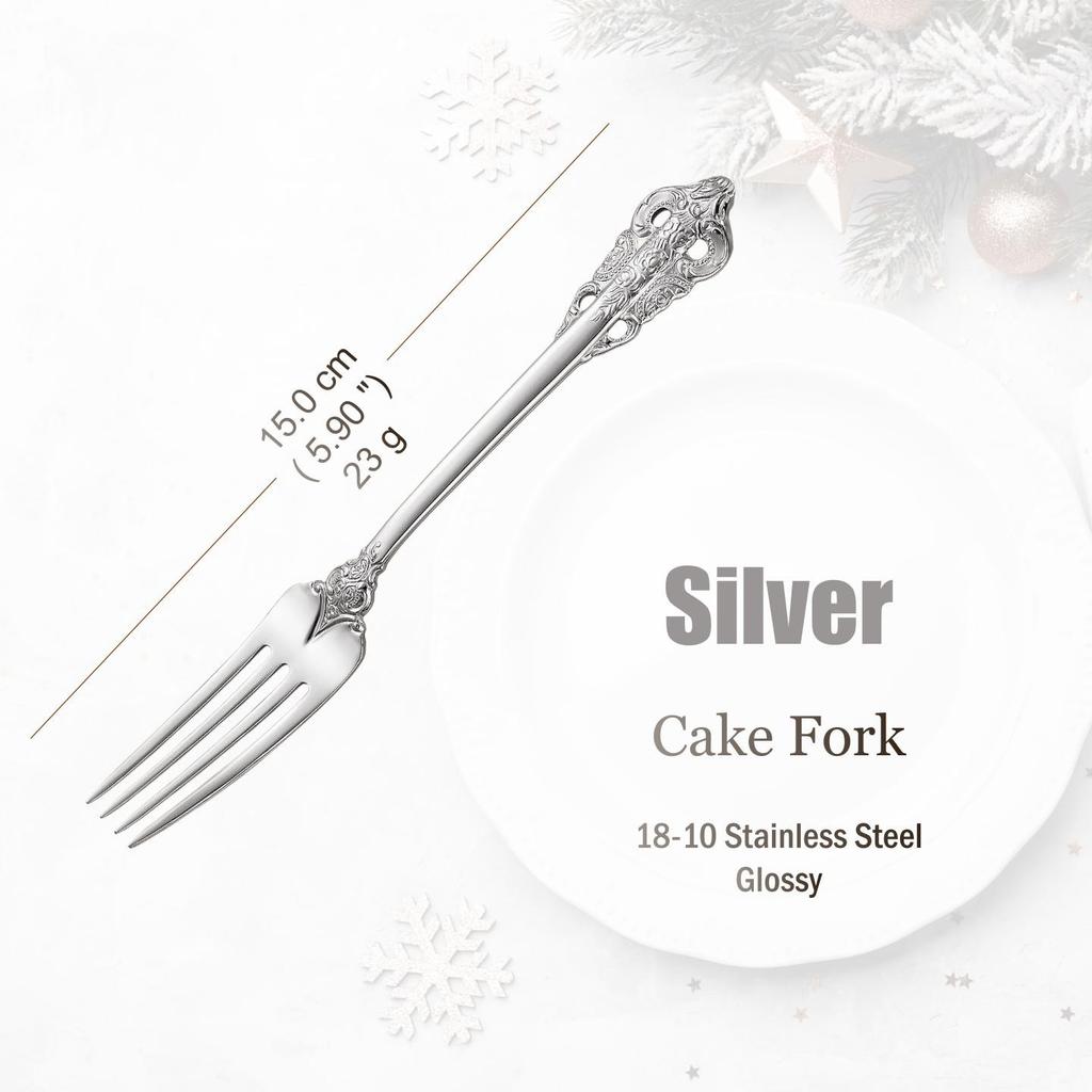 Conjunto de Talheres de Aço Inoxidável Prata, Talheres Vintage, Cabo Oco, Talheres para Casamento, Barroco, 18/10, Dourado Brilhante