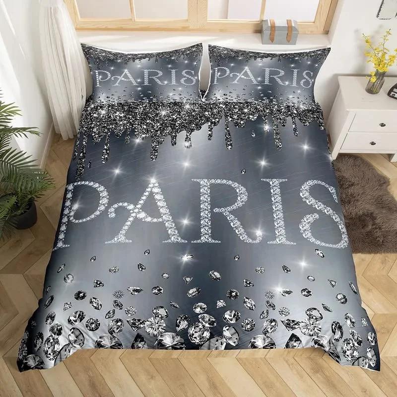 Eiffel Tower Duvet Cover Set Single Twin King For Kids Girl Teen Room Paris Bedding Set Microfiber Gradient Diamond Quilt Cover