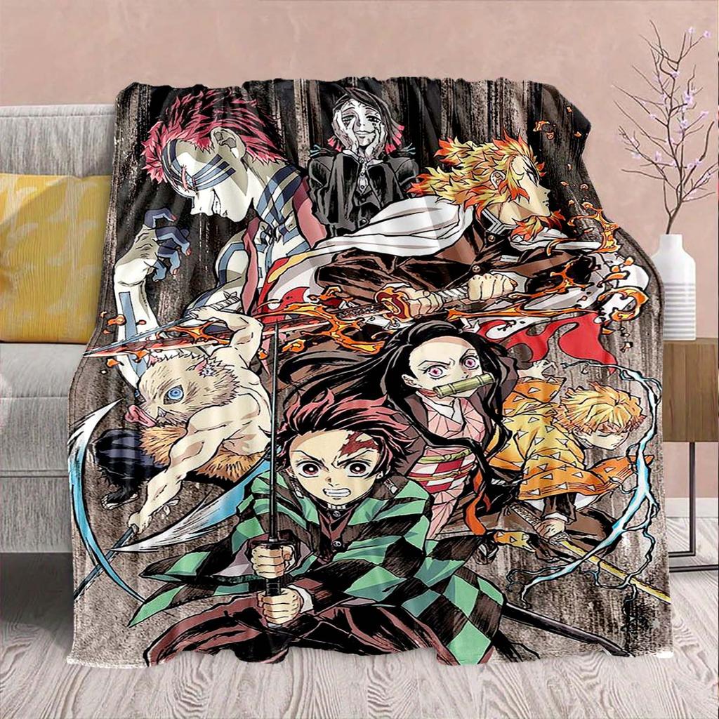 Demon Slayer Anime Flannel Blanket - Soft Warm Perfect for Sofa, Bedding Camping Travel Office Home Decor -QJY