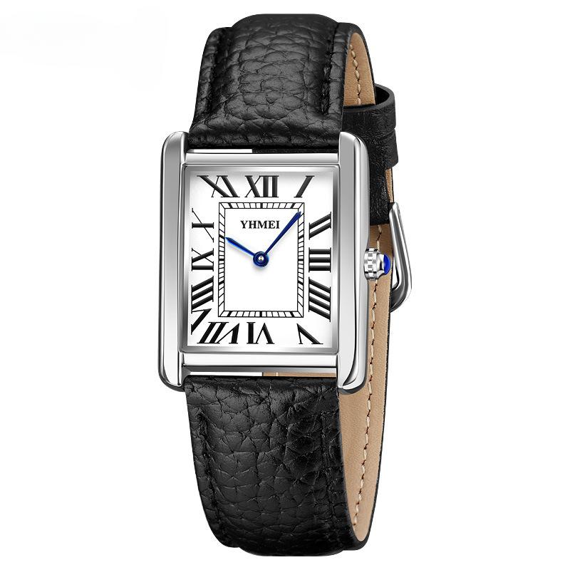 

1 шт. Кварцевые часы с римскими цифрами для мужчин и женщин, ремешок из нержавеющей стали и кожи, водонепроницаемость до 10 м.