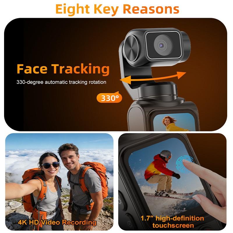 4K Handheld Vlogging Camera with WiFi—Outdoor Pocket Gimbal Camera,Handheld Video Camcorder with Audio & Video Recording