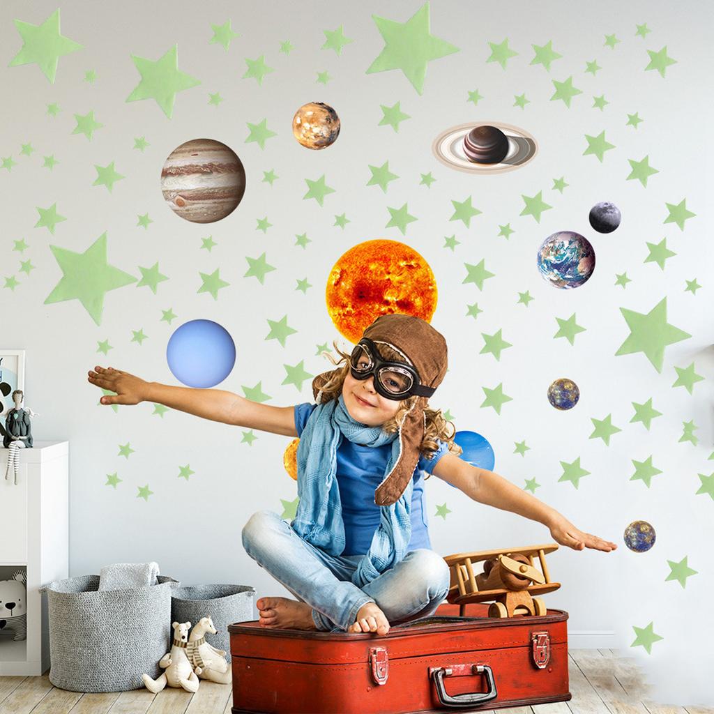 14pcs Glowing Planets Wall Stickers Glow in The Dark Star Solar System Decal for Children Bedroom Nursery