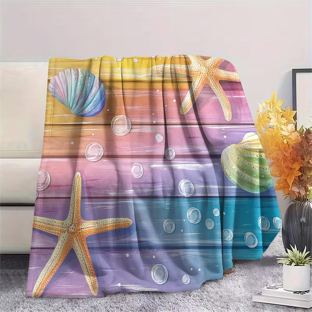 Starfish Shell Print Flannel Blanket, High quality Comfortable for All Seasons, Home Decor, Warmth and Comfort, Perfect for Christmas Gifts