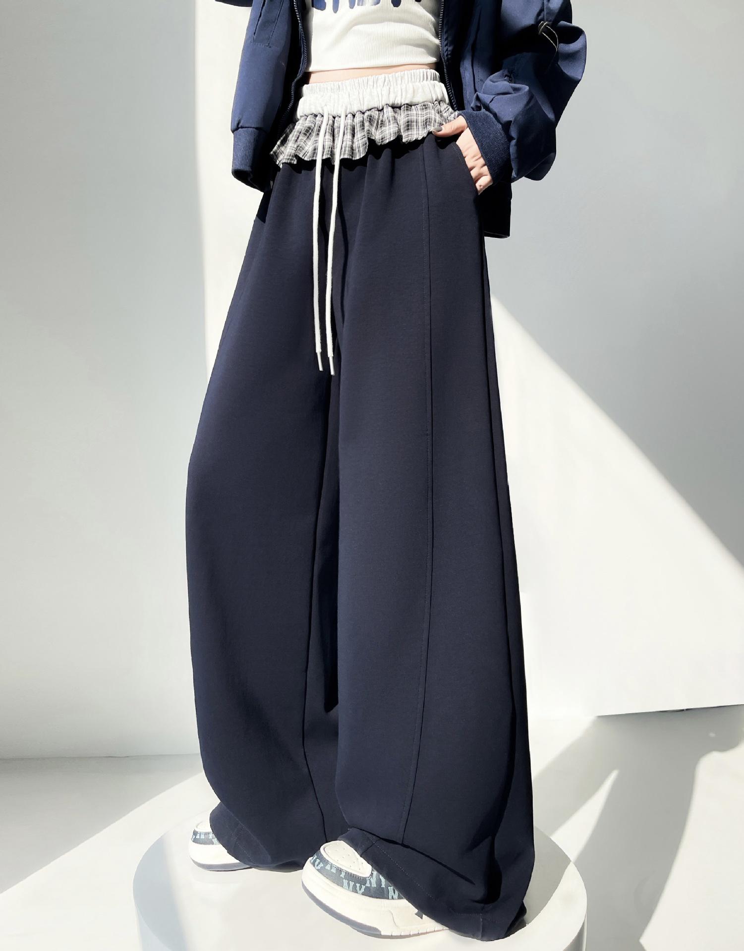 Plaid Patchwork Ruffle Women s Wide-Leg Sweatpants - Spring 2026 Hot Girl Style M