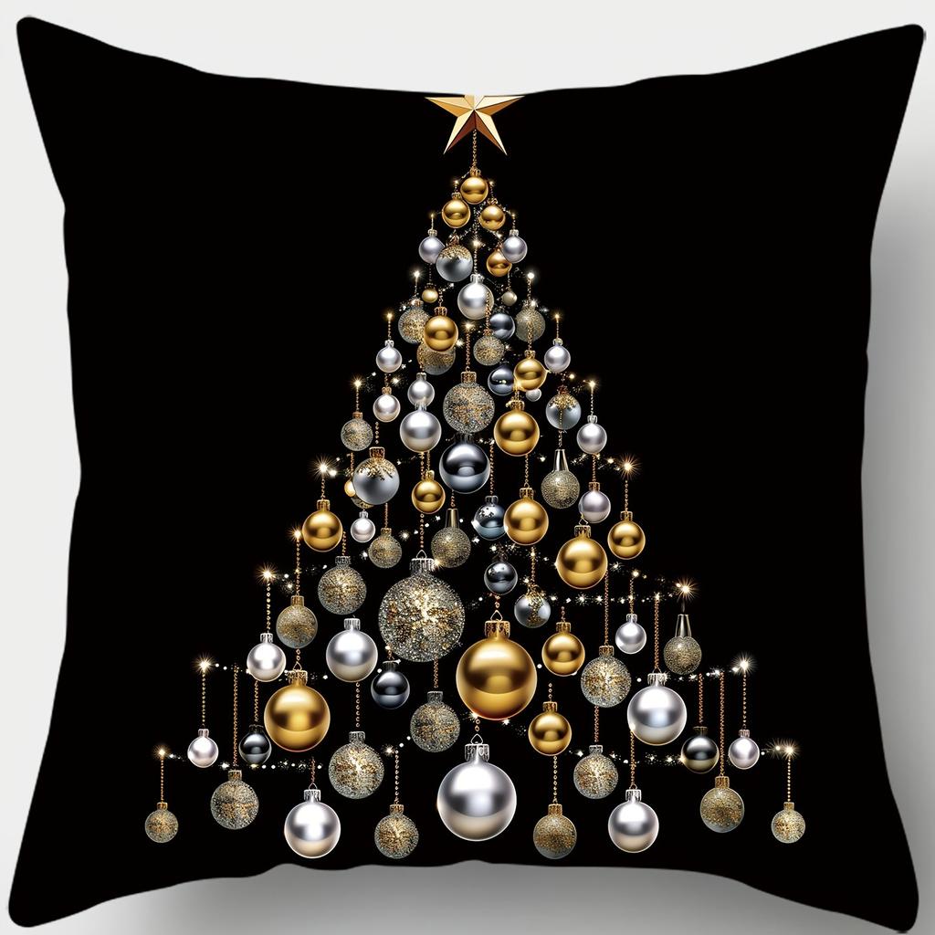 1pc/4pcs Christmas Themed Pillowcases: Snowman, Deer, Christmas Tree & Gift Designs Sofa Room Decoration Holiday Home Decoration