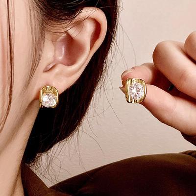 Elegant Gold-Plated Oval Stud Earrings with Zircon
