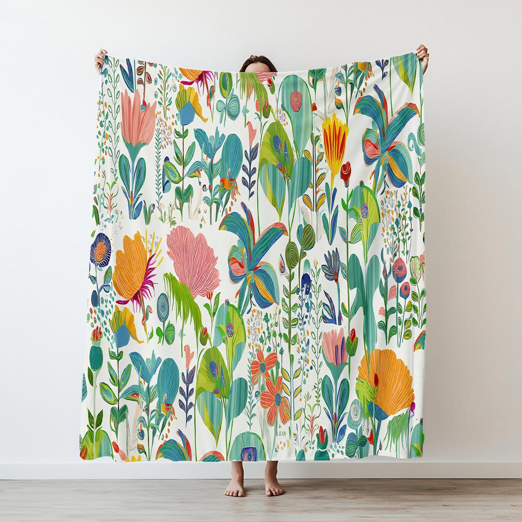 1PC flowers pattern printed blanket suitable for sofas beds offices travel camping chairs warm plush blanket