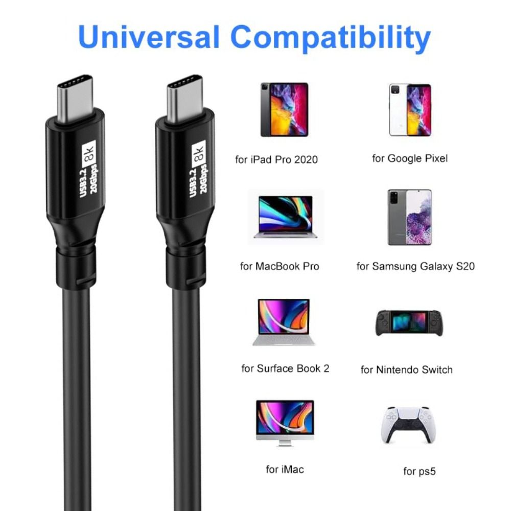8K@60Hz Fast Charging Line PD 100W Data Cord for Mobile Phone 15 Pro Max Laptop