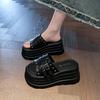 Fashion Fashionable Wedge Heel Slippers Summer New Round Head Riveted Metal Belt Buckle Waterproof Platform High Heels