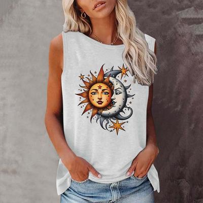 Sun and Moon  T-shirt, Short Sleeve Crew Neck Casual Top for Summer & Spring, Women's Clothing  Harajuku Tops