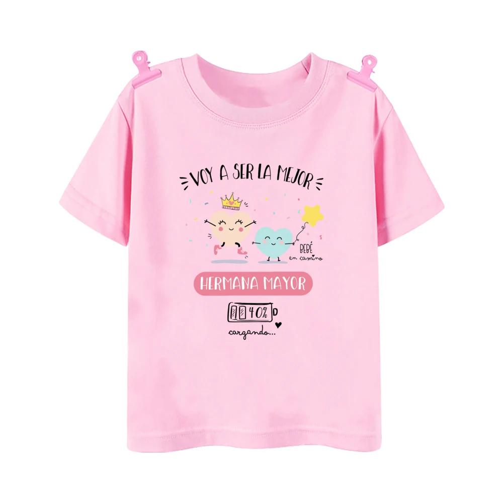 I Will Become The Best Sister in The World Kids Shirt Baby Announcement Tshirt Spanish Print Girls Tops Child Short Sleeve Tee