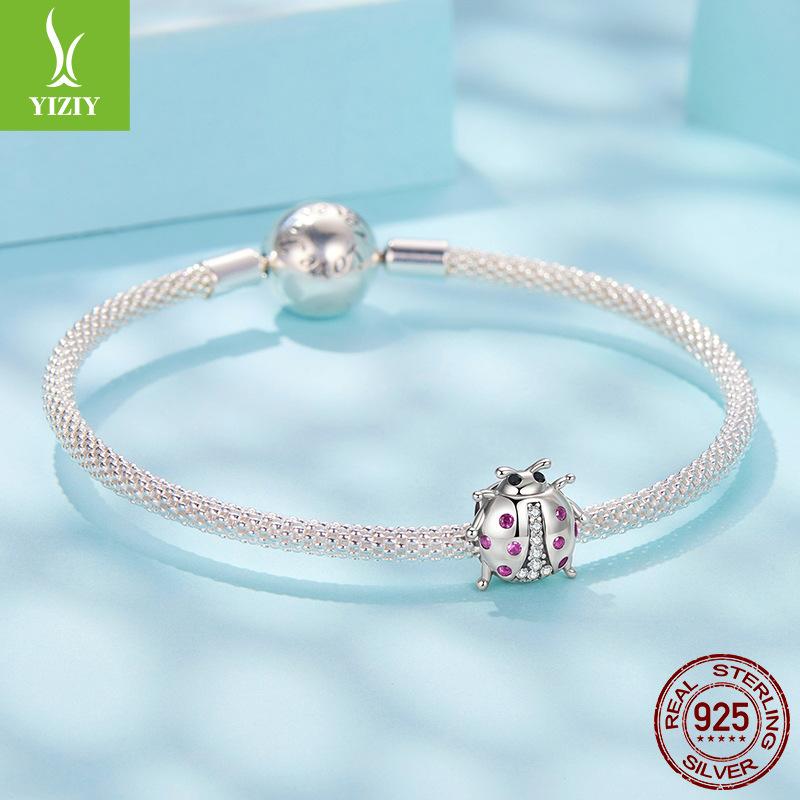 S925 Sterling Silver Lucky Ladybug Beaded Accessories, Summer Little Insect Diy Bracelet Beads Loose Beads
