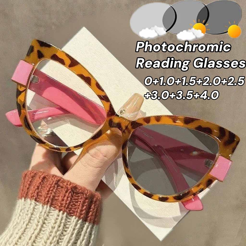 Retro Kočičí Oči Fotochromatické Brýle na Čtení Módní Hotové Mínus Dioptrické Brýle Venkovní Samozabarvovací Sluneční Brýle 0 Až +4.0