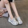 Thick-soled shallow-mouth dad shoes spring and autumn new leather small sports and leisure shoes