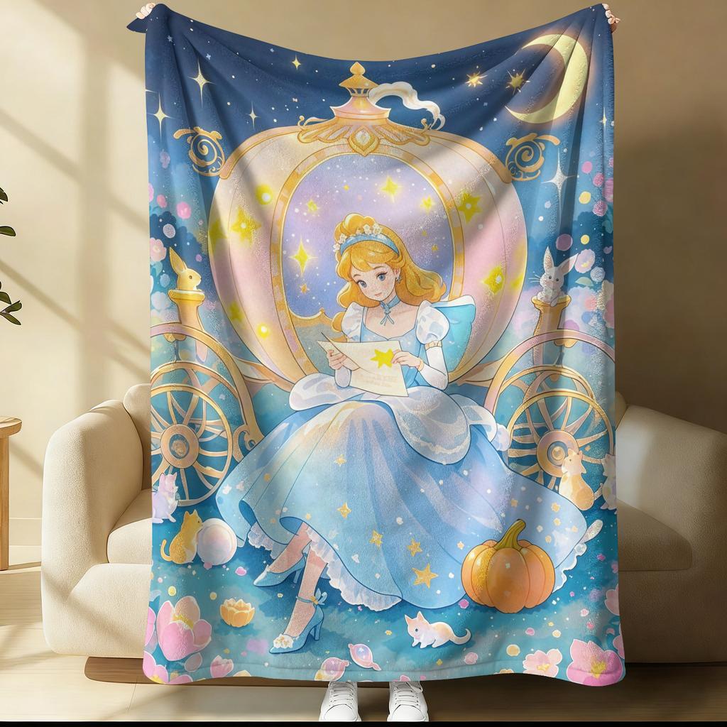 Disney Cinderella Princess Flannel Blanket Dreamy Pumpkin Carriage For Kids Room Nap Throw Blanket Ideal Gift for Friend