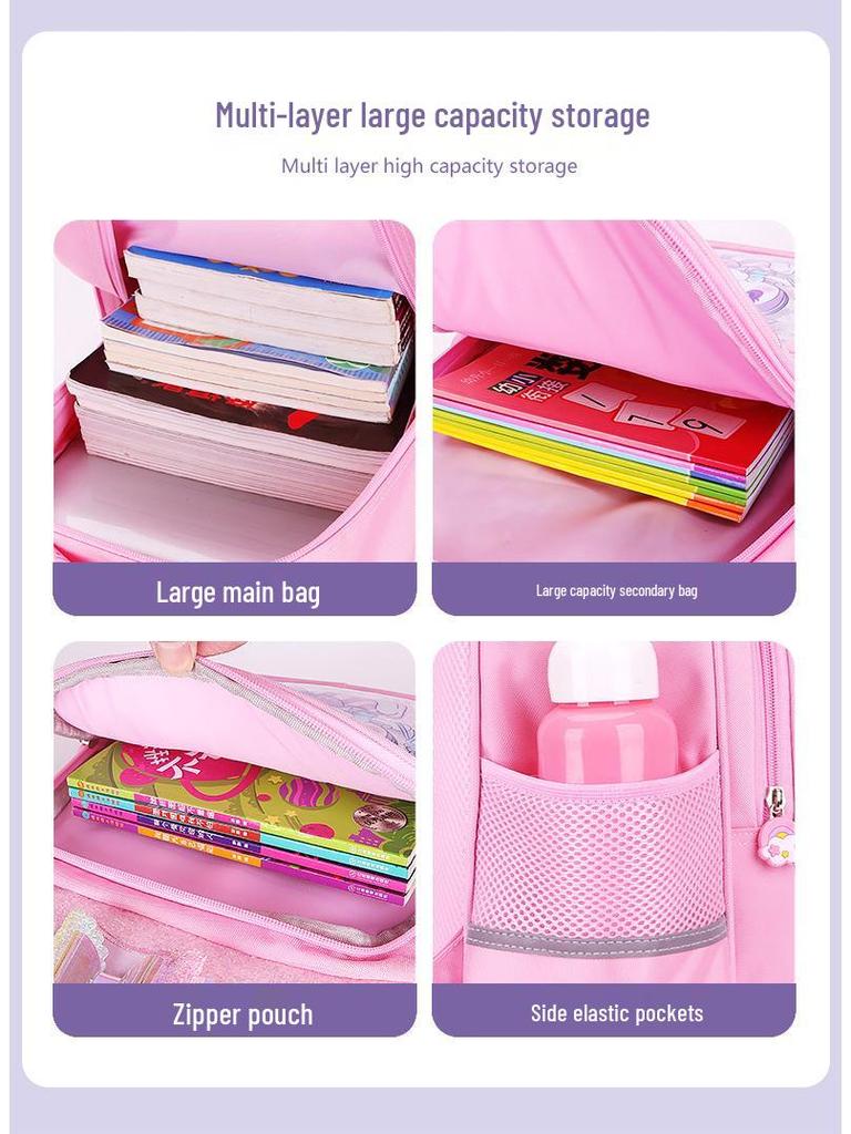 Lightweight Trolley Schoolbag for Primary School Girls - Large Capacity Backpack for Grades 1-6