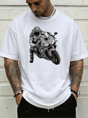 Unisex Soft Cotton Tee Cool Racing Motorcycle Rider Graphic Crew Neck Short Sleeve Loose Biker Outdoor Street Casual Daily Wear Top
