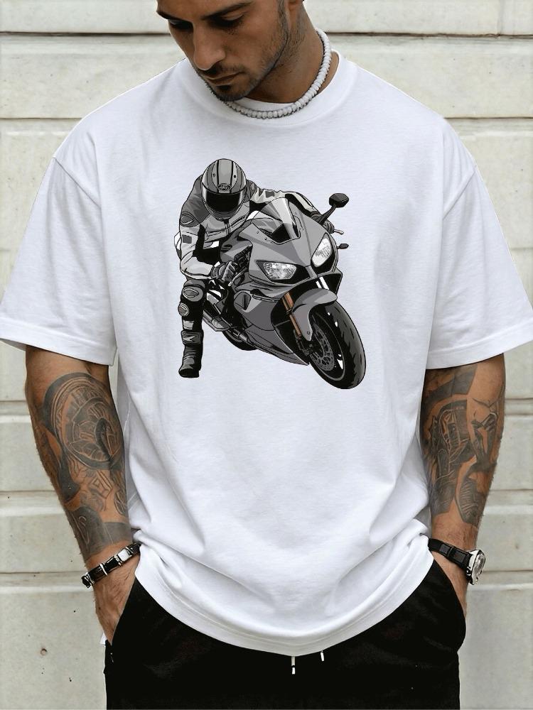 Unisex Soft Cotton Tee Cool Racing Motorcycle Rider Graphic Crew Neck Short Sleeve Loose Biker Outdoor Street Casual Daily Wear Top