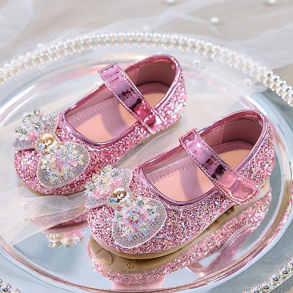 2026 Children Shoes Girls Low Heel Princess Dance Sandals Kids Shoes Glitter Leather Fashion Girls Party Dress Wedding Shoes